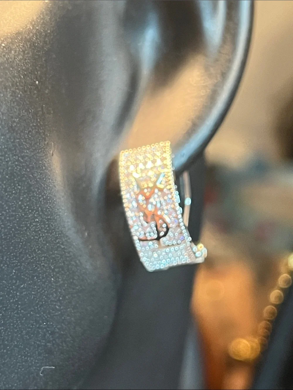 Silver Crystal Rectangular Clip-On Earrings - Sparkling Silver Tone